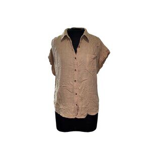 Casual Button-Up Beige Short Sleeve Shirt L